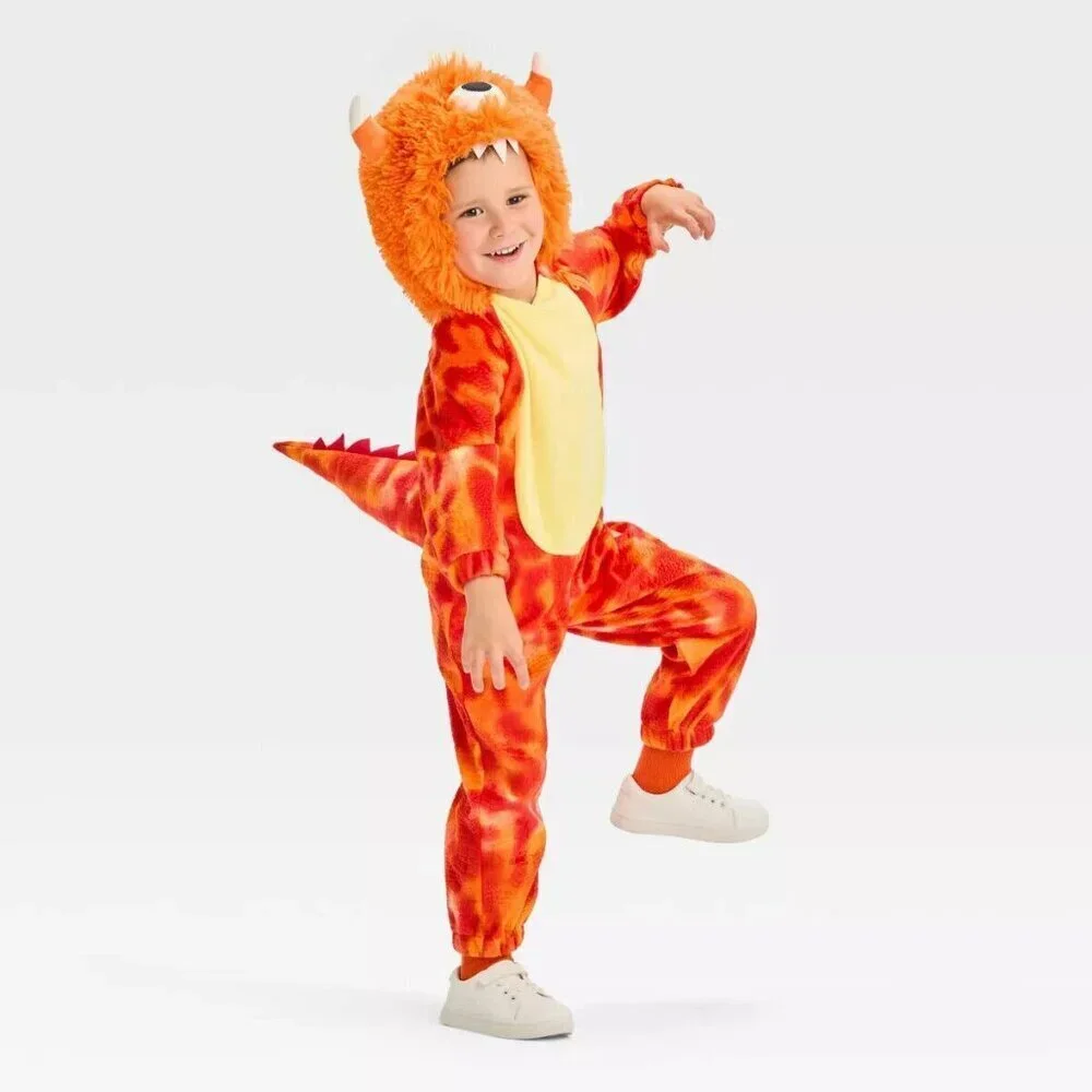NEW Orange Monster Halloween Costume Toddler 2-3T Hooded Jumpsuit Hyde & Eek